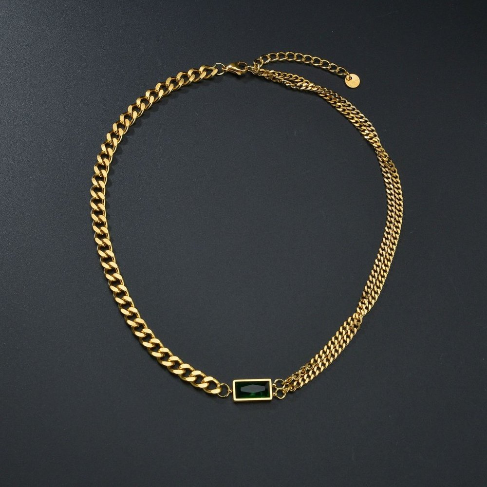 💕Last one Green Stone Golden Chain Choker - Picture 2 of 12